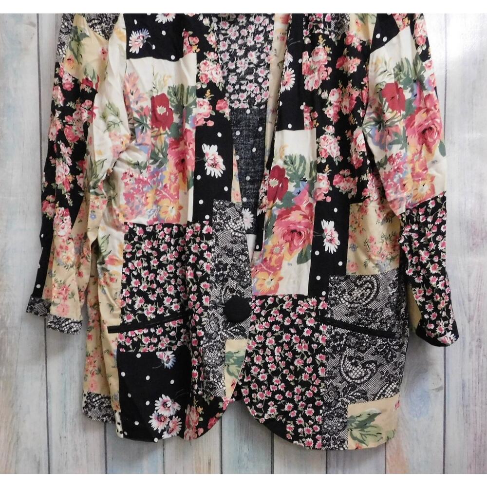 Woman Jacket Blazer 16 Patchwork Multi Color Flor… - image 3